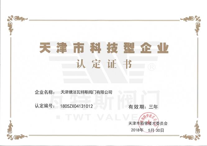 天津市（shì）科技型企業（yè）認定證書